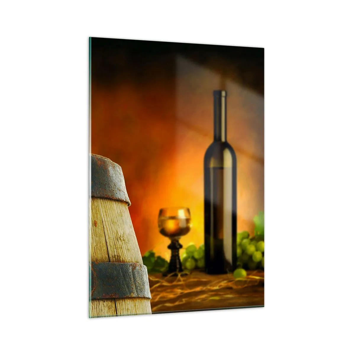 Quadro em vidro - Natureza morta com uma garrafa de vinho e um cacho de uvas - 50x70 cm