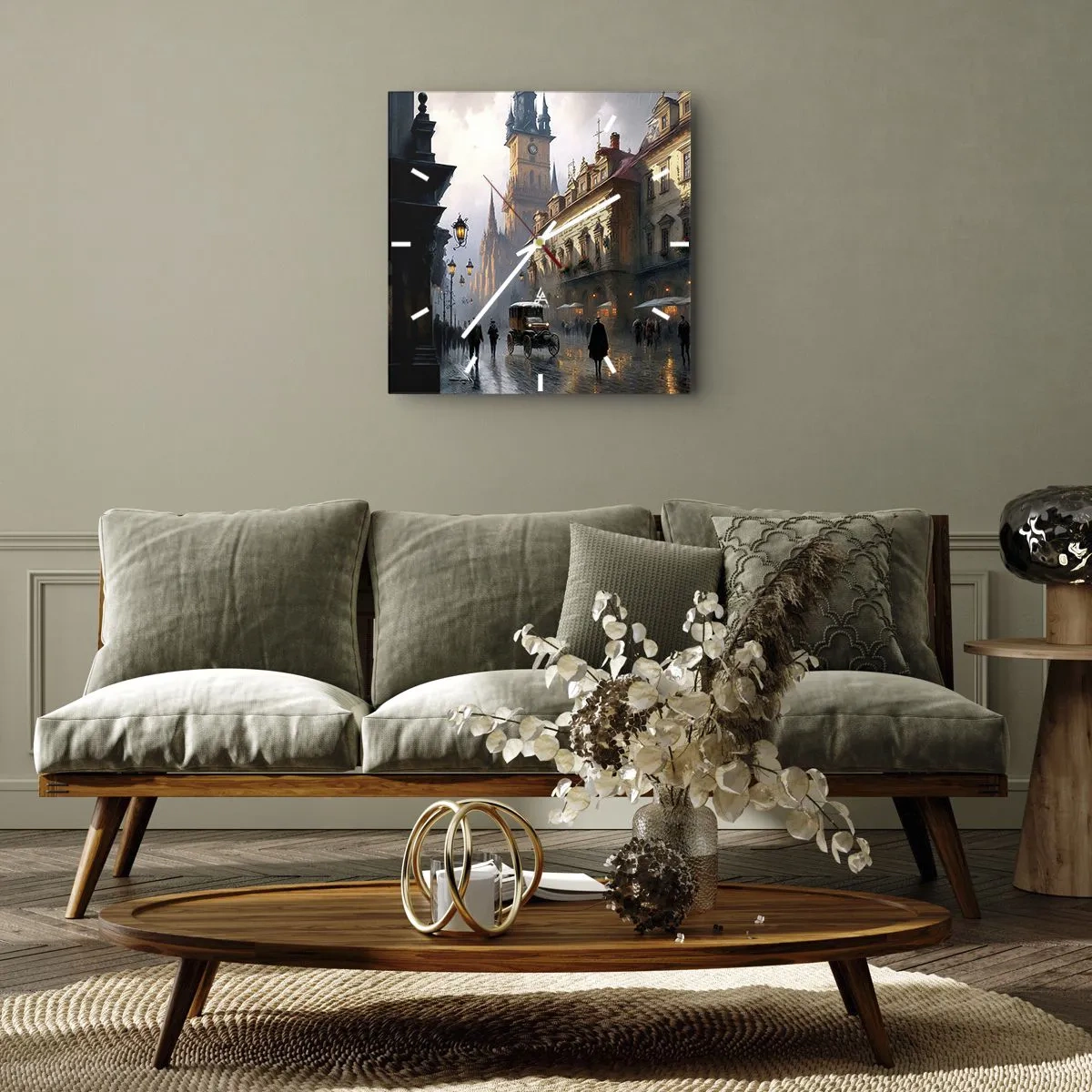 Relógio de parede - Relógio em vidro - O encanto de uma noite em Praga - 30x30 cm