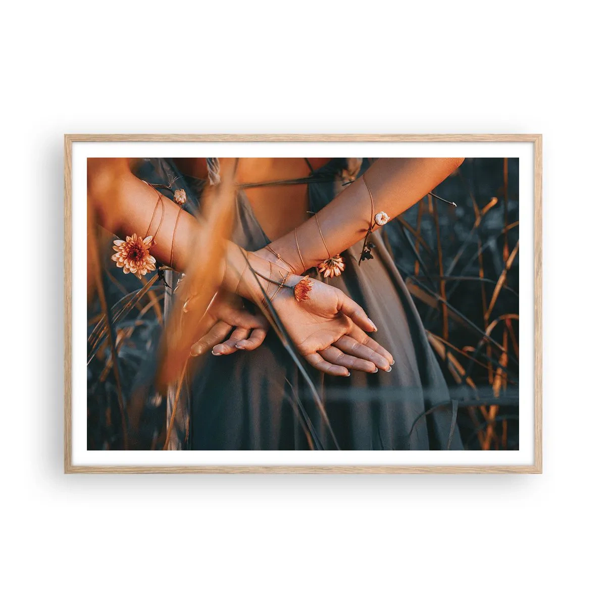 Pôster com moldura de carvalho claro - Ligada à natureza - 100x70 cm