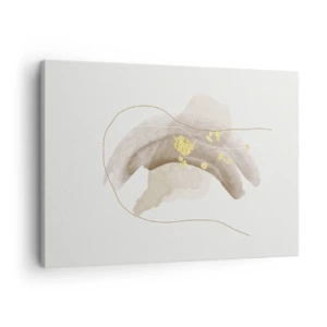 Quadro em tela - Uma composição abstrata em tons de bege e dourado. - 70x50cm - Encontrado no espaço - Decoração de parede moderna para a sala de estar e quarto ARTTOR