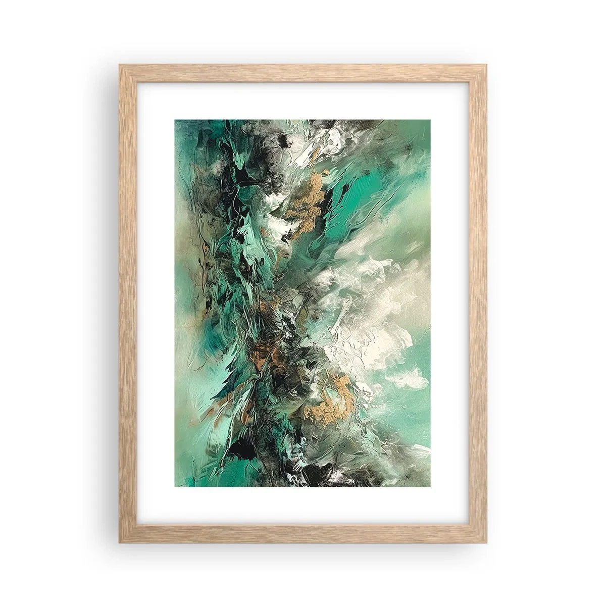 Pôster com moldura de carvalho claro - Surf esmeralda e preto - 30x40 cm