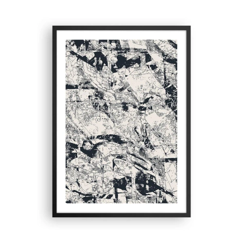 Pôster com moldura preta - Composição texturizada abstrata em preto e branco - 50x70cm - Interpenetração de opostos - Decoração de parede moderna para a sala de estar e quarto ARTTOR