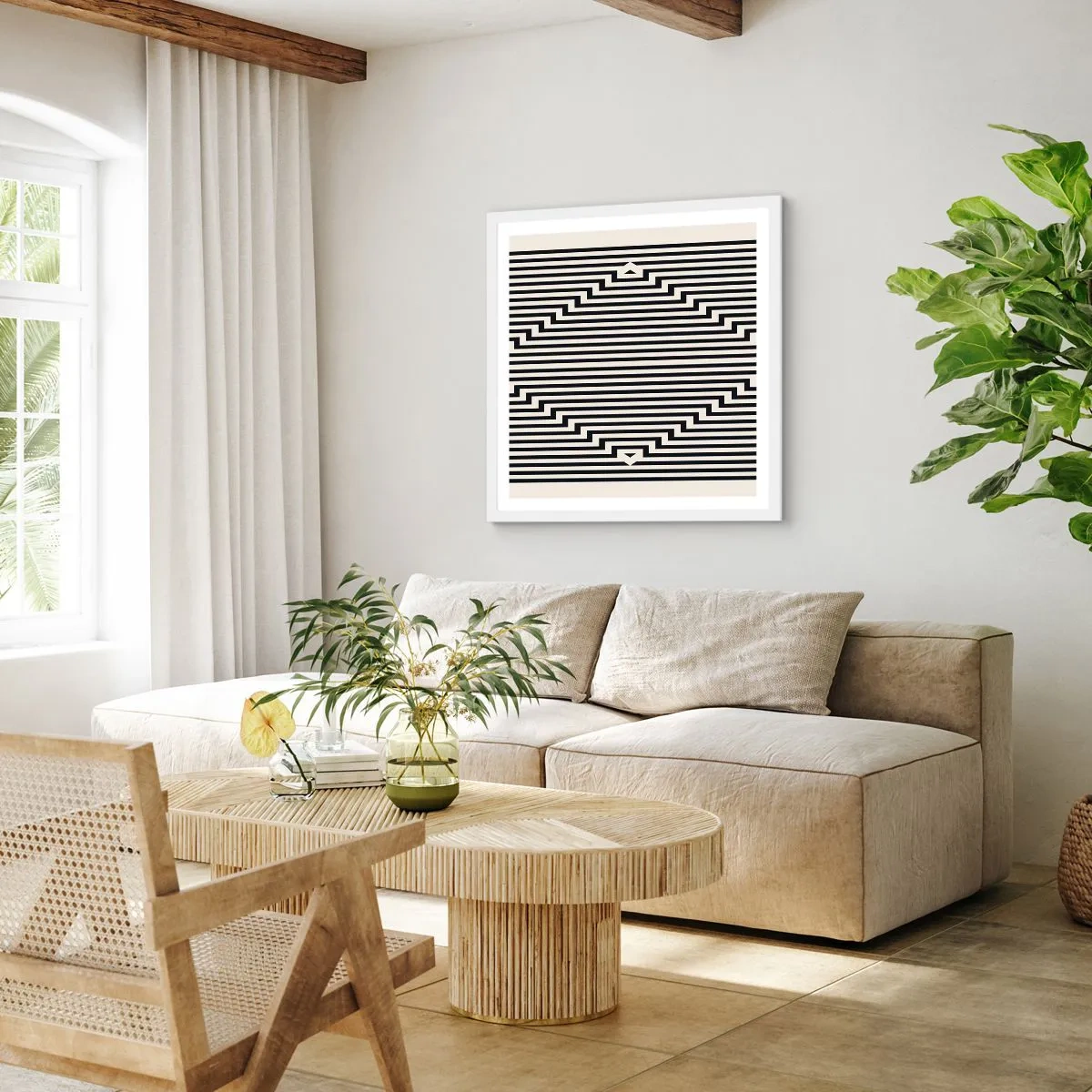 Pôster em moldura branca - Ilusão geométrica - 60x60 cm