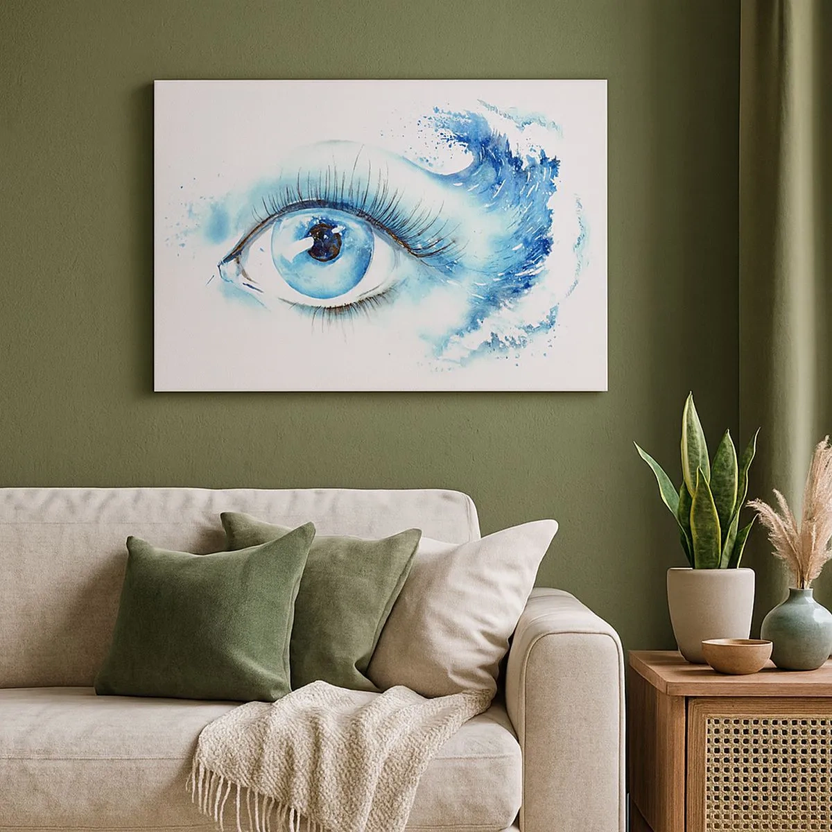 Quadro em tela - Aquarela artística de um olho com uma onda dinâmica - 70x50cm - Mergulho no olhar azul - Decoração de parede moderna para a sala de estar e quarto ARTTOR