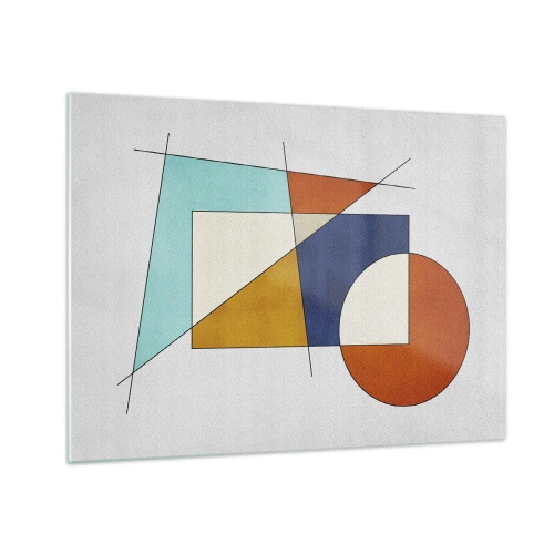 Quadro em vidro - Formas geométricas coloridas sobre fundo claro em estilo modernista - 70x50cm - Abstração: diversão modernista - Decoração de parede moderna para a sala de estar e quarto ARTTOR