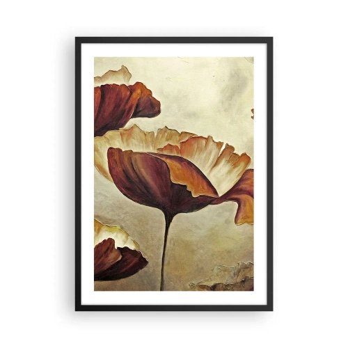 Pôster com moldura preta - Uma imagem de papoulas em tons quentes - 50x70cm - Prados e pradarias - Decoração de parede moderna para a sala de estar e quarto ARTTOR