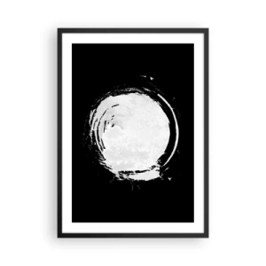 Pôster com moldura preta - Forma de círculo abstrato branco em um fundo preto - 50x70cm - Boa saída - Decoração de parede moderna para a sala de estar e quarto ARTTOR
