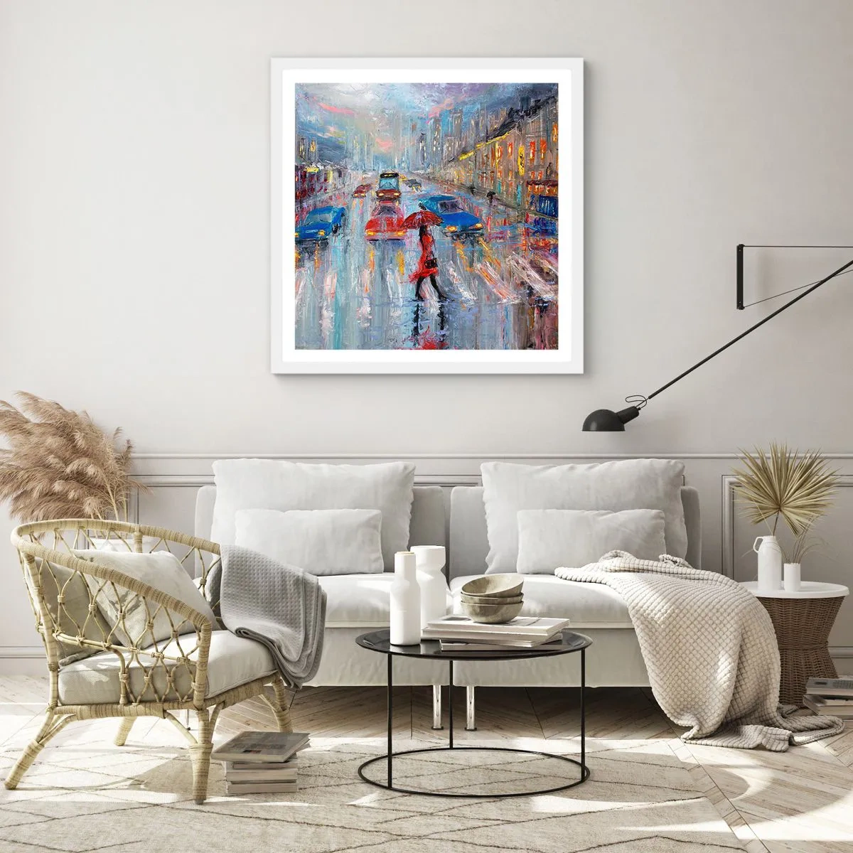Pôster em moldura branca - Tarde chuvosa na cidade - 60x60 cm