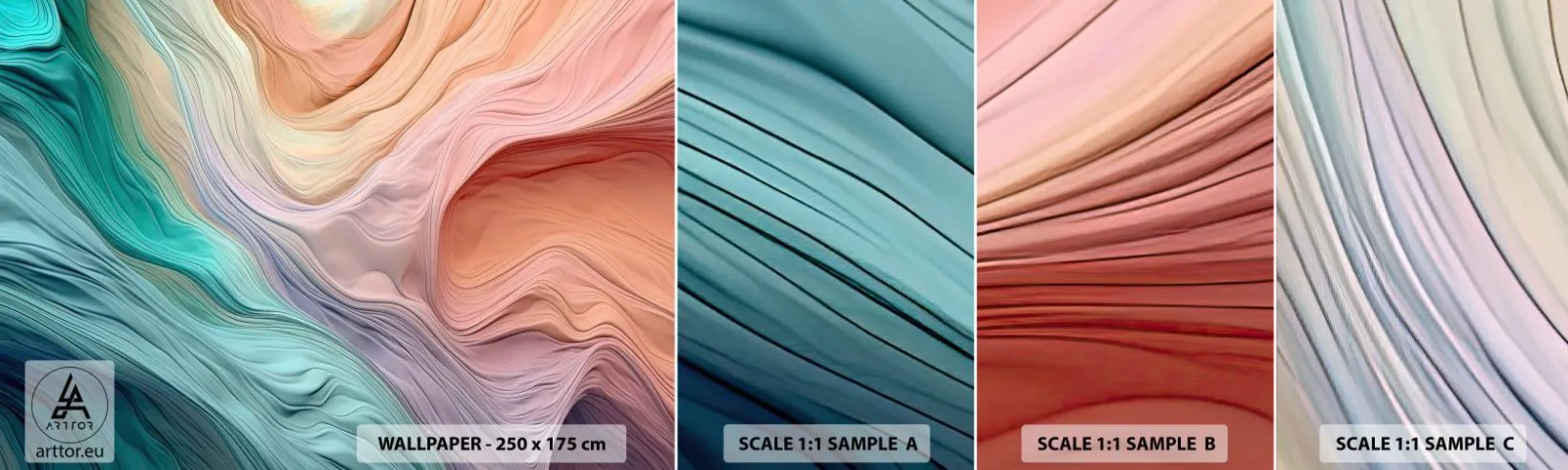 Amostra de Papel de Parede Standard Eco - Onda arco-íris - Pastéis, Abstração, Textura - 100x30 cm