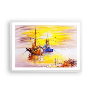 Pôster em moldura branca - Um merecido descanso no porto - 70x50 cm