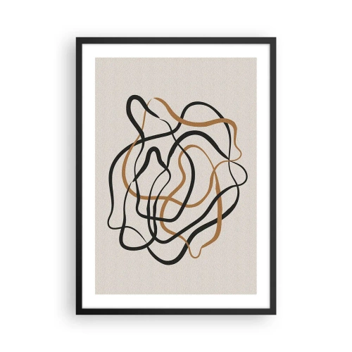 Pôster com moldura preta - Linhas abstratas emaranhadas em preto e dourado sobre bege - 50x70cm - Tudo deu errado - Decoração de parede moderna para a sala de estar e quarto ARTTOR