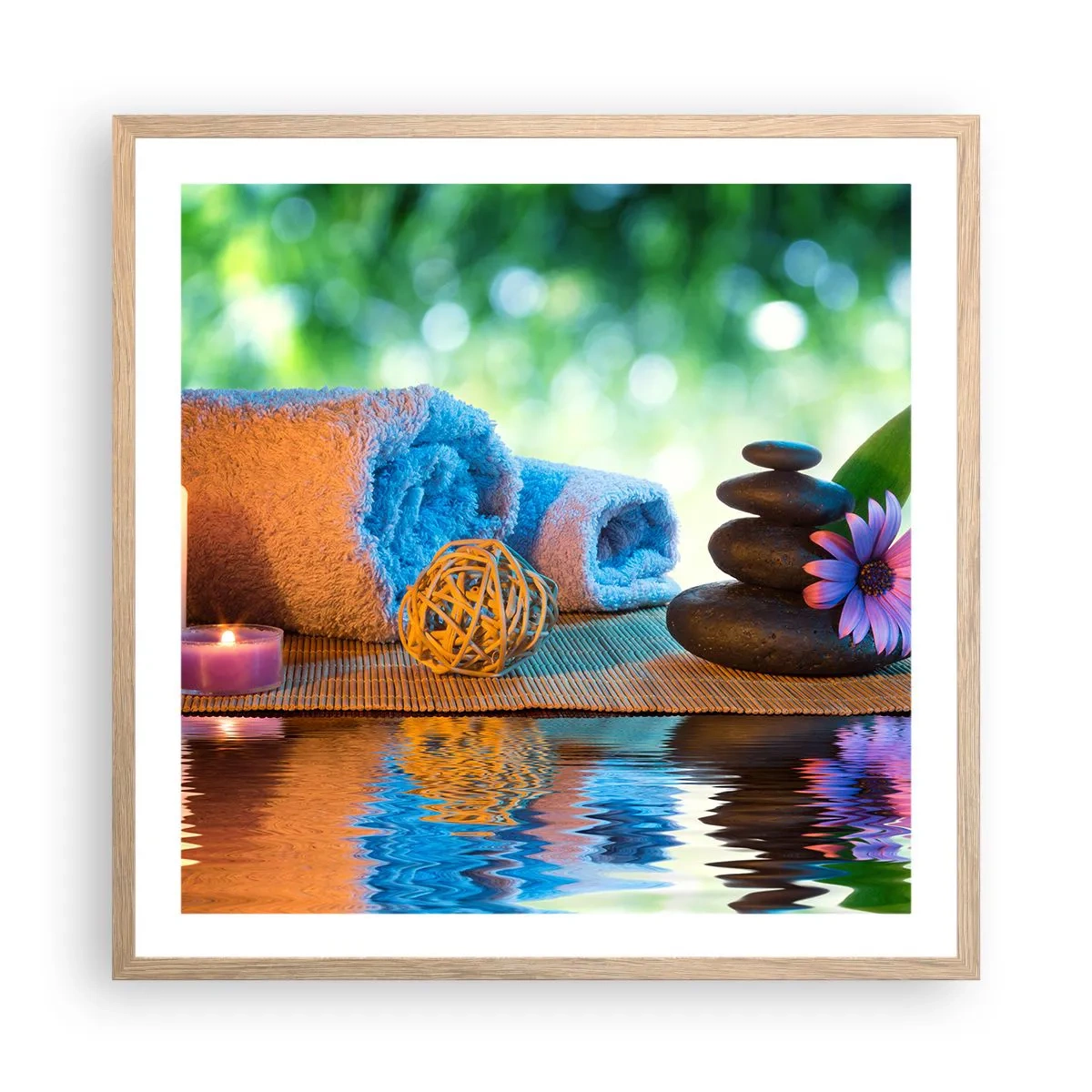 Pôster com moldura de carvalho claro - Tempo para o corpo - 60x60 cm