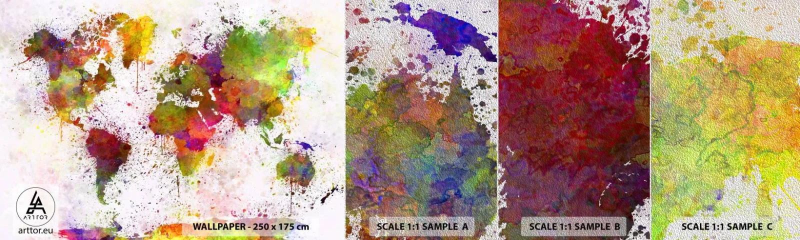 Amostra de papel de parede Premium Sand - De algum modo, resultou assim - Mapa mundial, Continentes, Pedaço - 100x30 cm