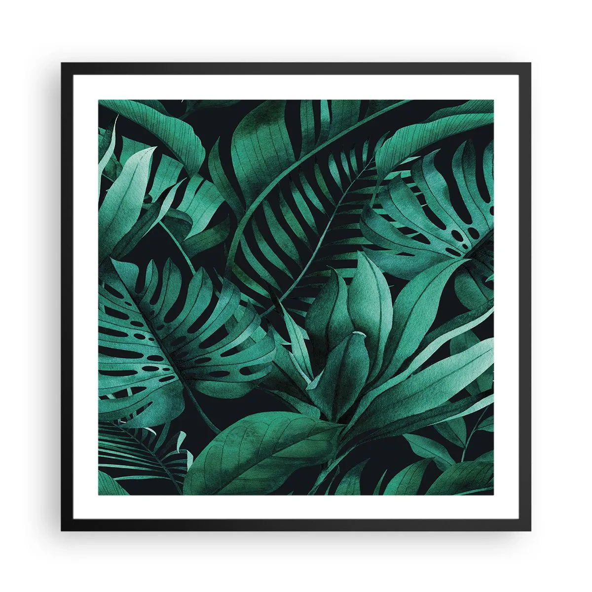 Pôster com moldura preta - A profundidade da vegetação tropical - 60x60 cm