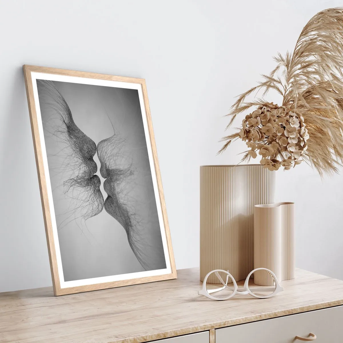 Pôster com moldura de carvalho claro - O beijo do vento - 40x50 cm