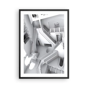 Pôster com moldura preta - Escadas ilusórias em um espaço surreal - 50x70cm - Paradoxos do espaço - Decoração de parede moderna para a sala de estar e quarto ARTTOR