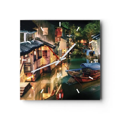 Relógio de parede - Relógio em vidro - Uma noite em uma rua chinesa - 30x30 cm