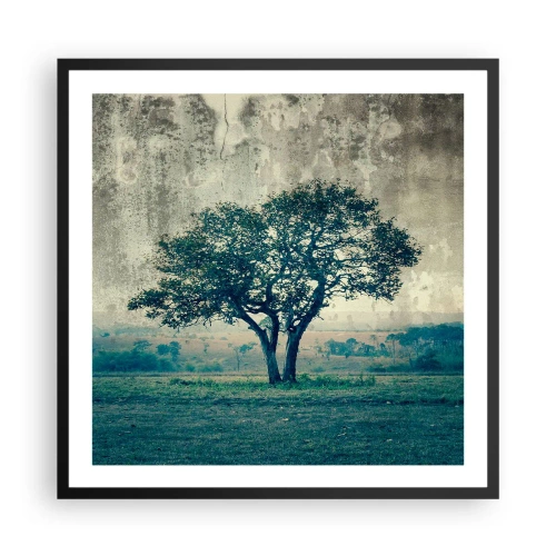 Pôster com moldura preta - Uma macieira num prado azul? - 60x60 cm