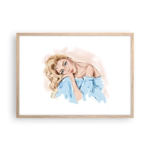 Pôster com moldura de carvalho claro - Sonhadora em azul - 70x50 cm