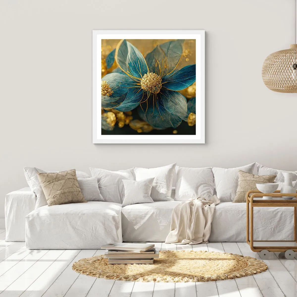 Pôster em moldura branca - Florescer com ouro - 60x60 cm