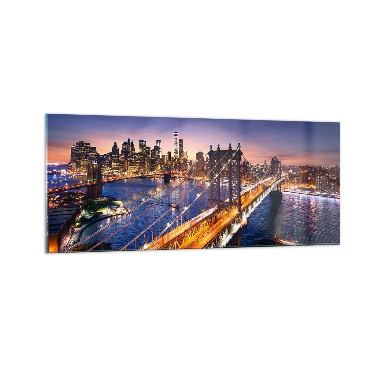 Quadro em vidro - Uma ponte luminosa para o coração da cidade - 100x40 cm