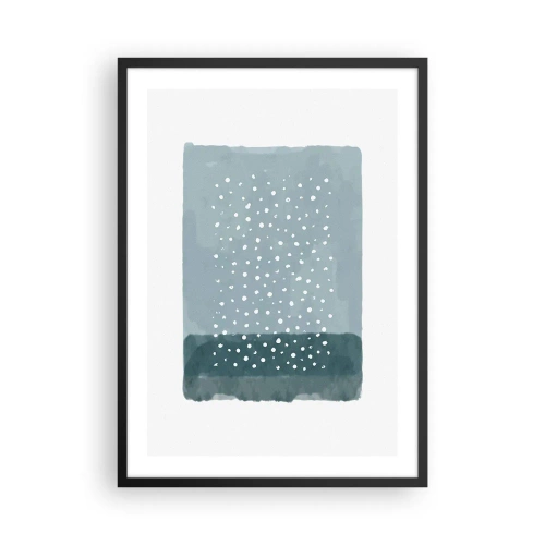 Pôster com moldura preta - Uma composição abstrata com pontos brancos em um fundo azul. - 50x70cm - Cultivado em azul - Decoração de parede moderna para a sala de estar e quarto ARTTOR