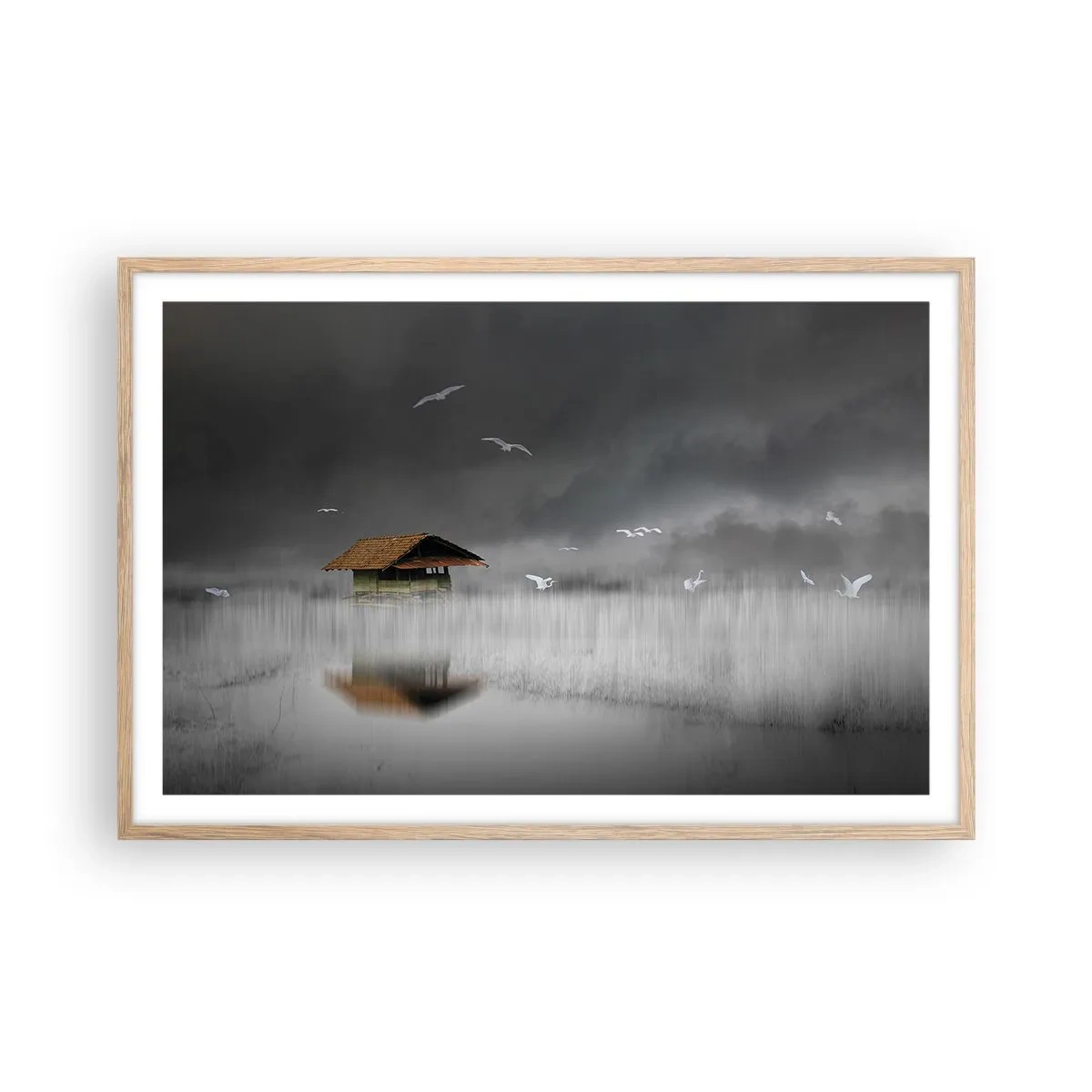 Pôster com moldura de carvalho claro - Abrigo da chuva - 91x61 cm