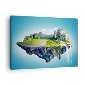 Quadro em tela - Uma ilha flutuante com montanhas e cachoeiras - 70x50cm - Ilha fantástica - Decoração de parede moderna para a sala de estar e quarto ARTTOR