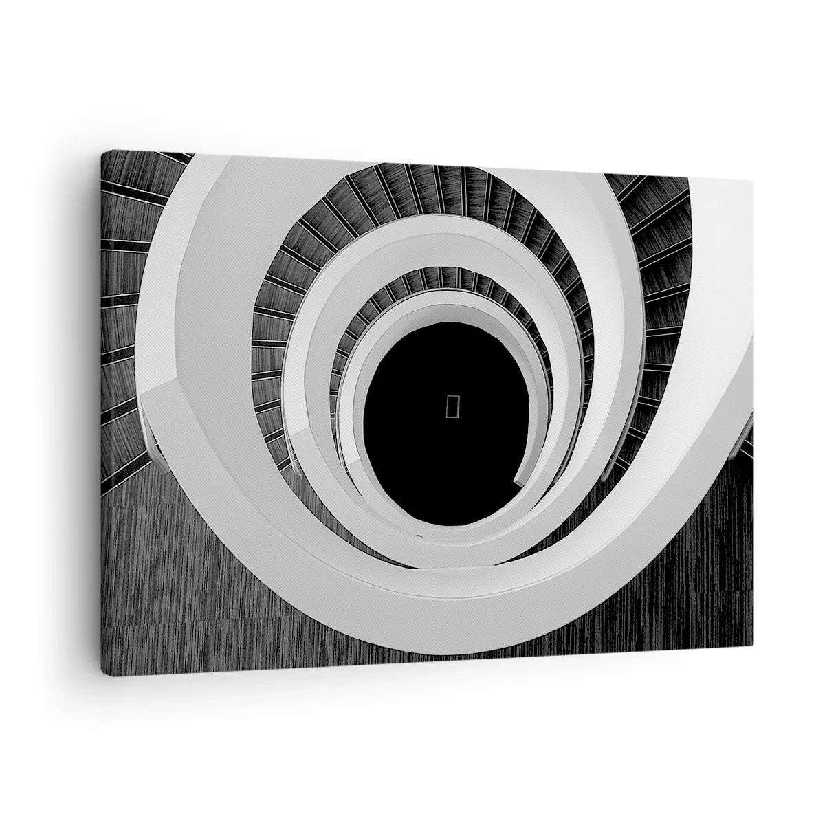 Quadro em tela - Escada em espiral preta e branca em estilo moderno - 70x50cm - Ao âmago - Decoração de parede moderna para a sala de estar e quarto ARTTOR