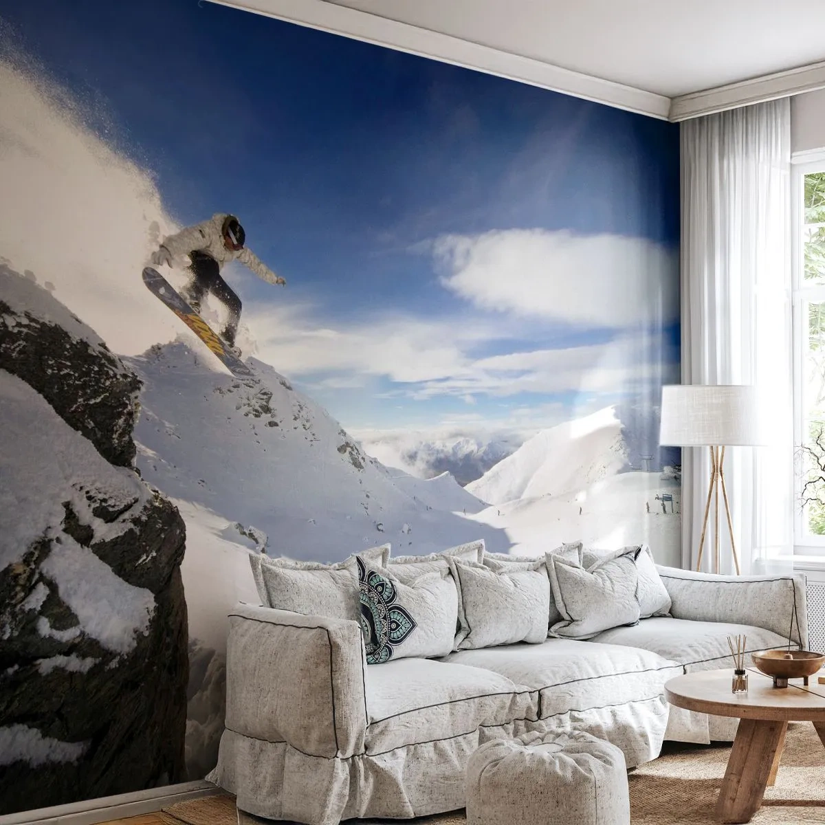 Papel de Parede Autocolante Deluxe Sticker - Liberdade sem fronteiras - Snowboard, Paisagem, Montanhas - 250x175 cm