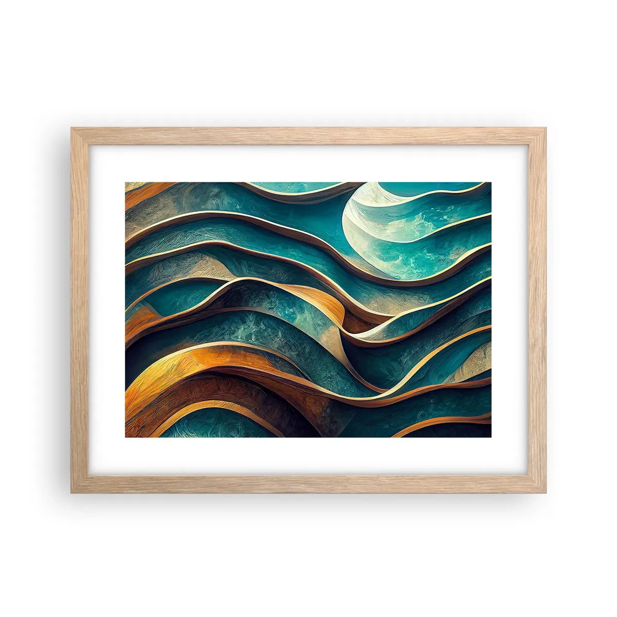 Pôster com moldura de carvalho claro - Meandros de azul - 40x30 cm