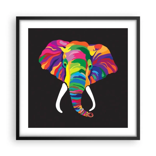 Pôster com moldura preta - O elefante que adorava banhar-se no arco-íris - 50x50 cm
