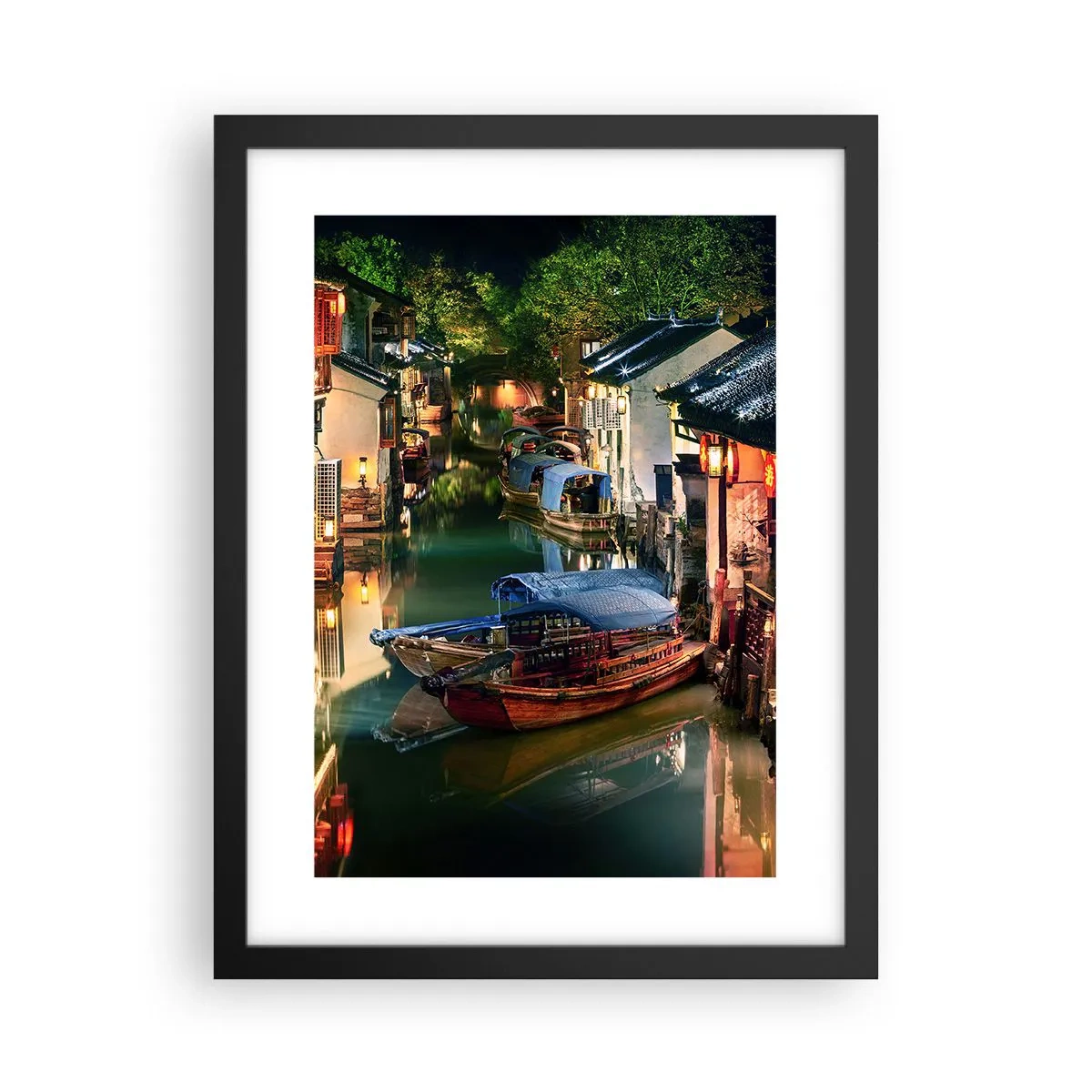 Pôster com moldura preta - Uma noite em uma rua chinesa - 30x40 cm