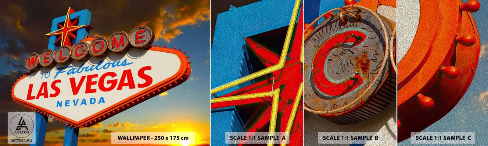 Amostra de papel de parede Premium Sand - Por um sorriso do destino - Viagens, Las Vegas, Cidade - 100x30 cm