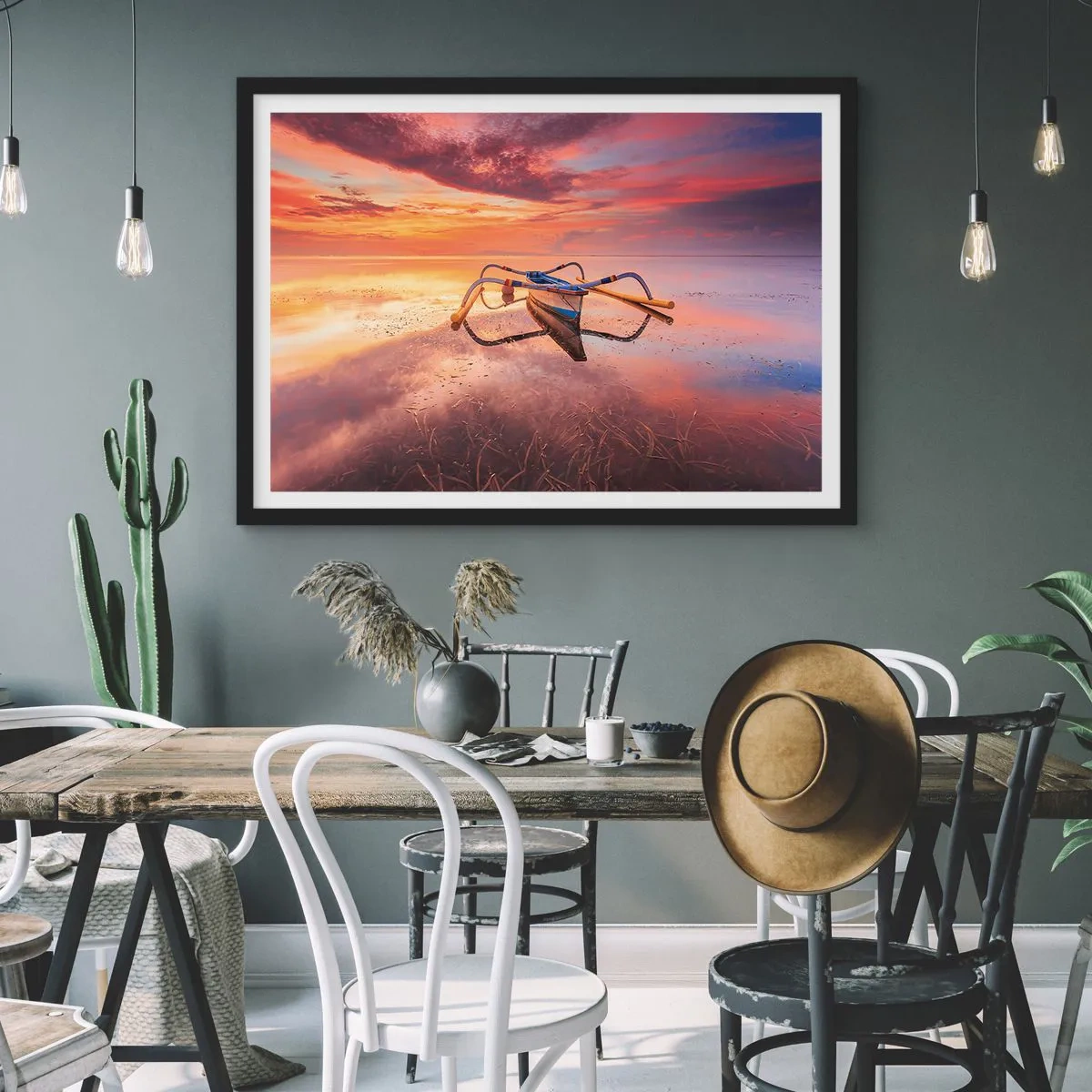Pôster com moldura preta - A calma de uma noite tropical - 70x50 cm