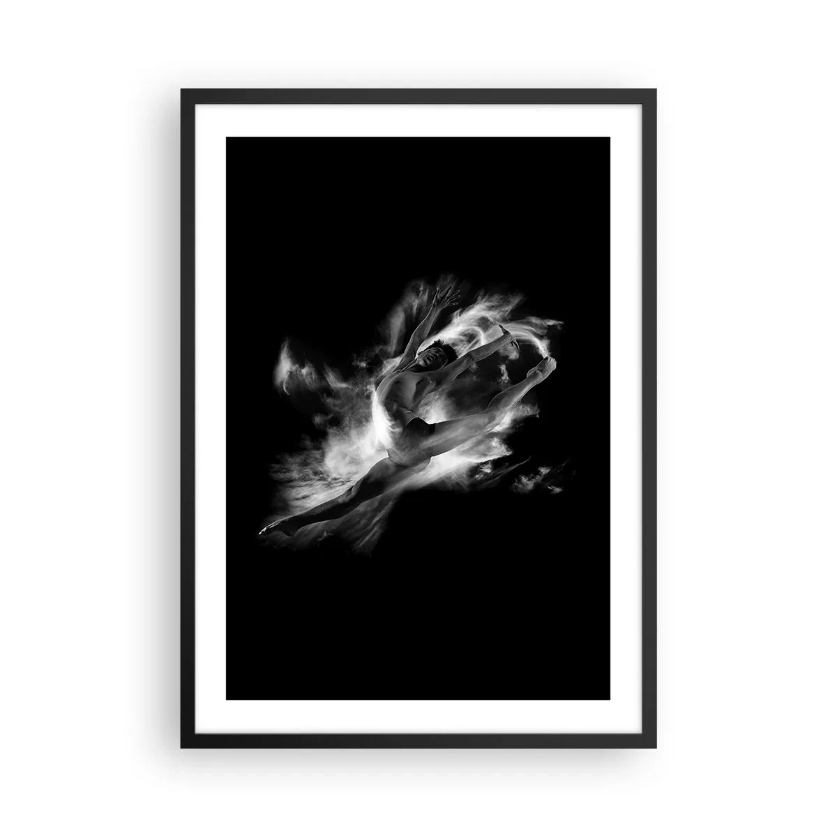 Pôster com moldura preta - Uma dançarina em movimento dinâmico contra um fundo preto - 50x70cm - Parado no ar - Decoração de parede moderna para a sala de estar e quarto ARTTOR