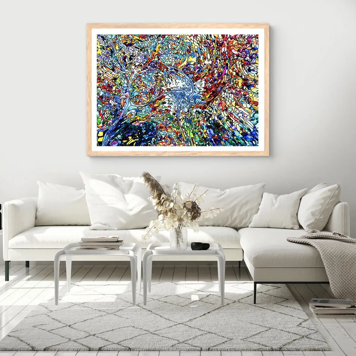 Pôster com moldura de carvalho claro - Vitrais gotejantes - 70x50 cm