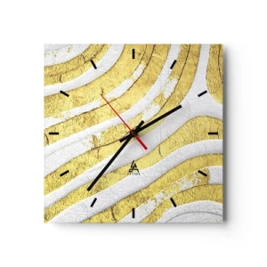 Relógio de parede - Relógio em vidro - Composição a branco e ouro - 40x40 cm