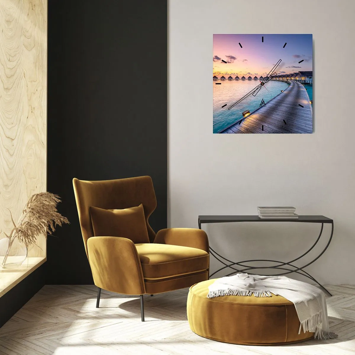 Relógio de parede - Relógio em vidro - Férias - de volta às fontes - 40x40 cm