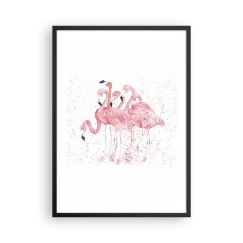 Pôster com moldura preta - Um grupo de flamingos rosa em um fundo branco - 50x70cm - Conjunto cor-de-rosa - Decoração de parede moderna para a sala de estar e quarto ARTTOR