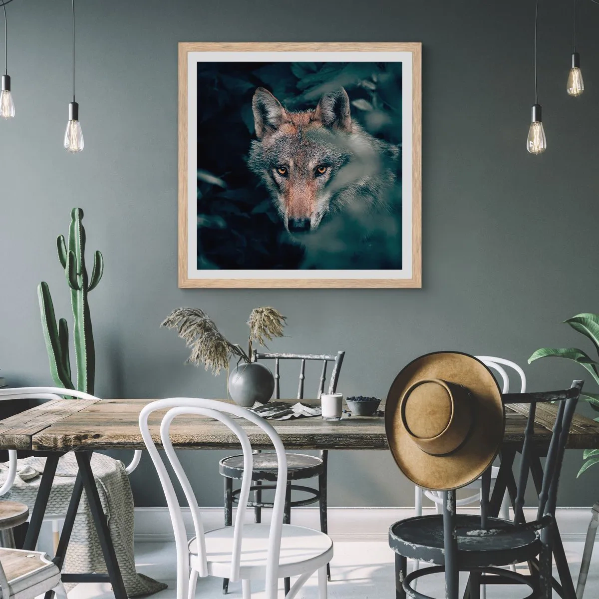 Pôster com moldura de carvalho claro - Caçador - 40x40 cm