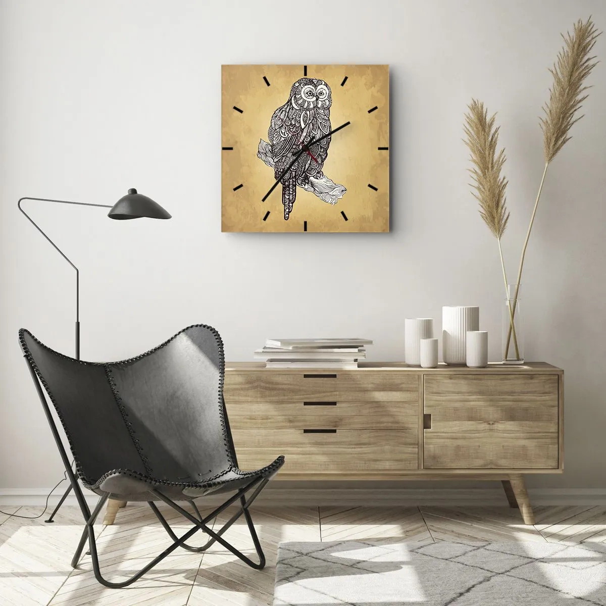 Relógio de parede - Relógio em vidro - Ornamentos intrincados de sabedoria - 30x30 cm