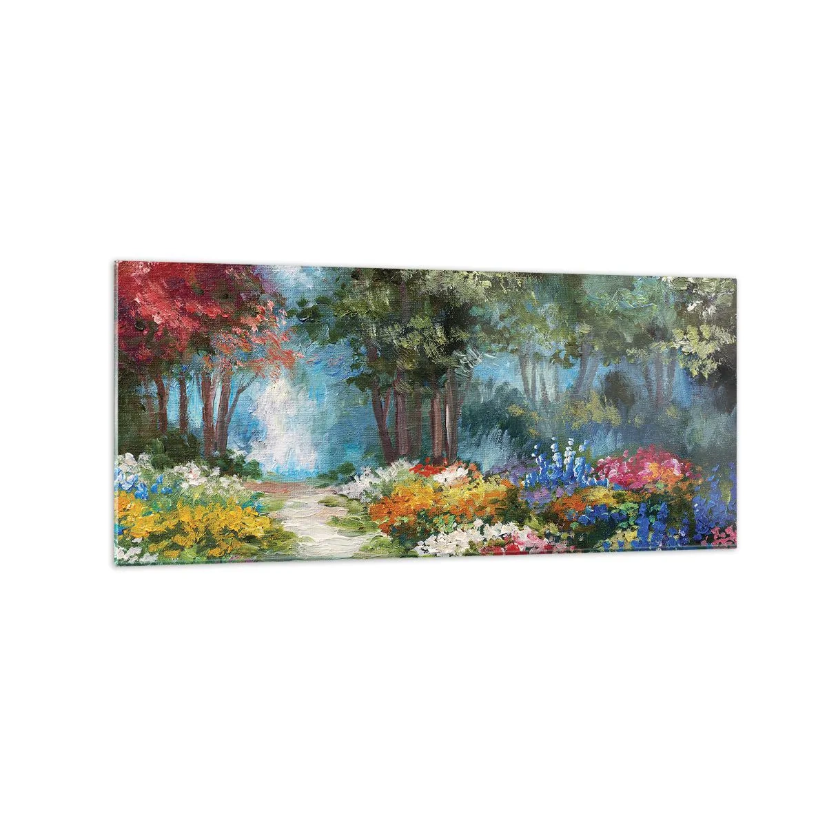 Quadro em vidro - Jardim florestal, floresta florida - 120x50 cm