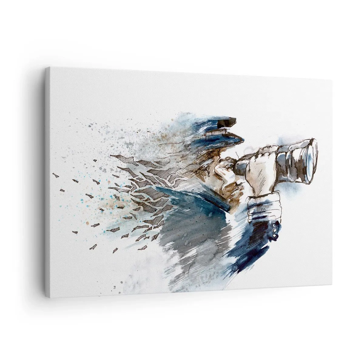 Quadro em tela - Um capitão com binóculos em uma cena dinâmica de aquarela - 70x50cm - Dez na escala Beaufort! - Decoração de parede moderna para a sala de estar e quarto ARTTOR