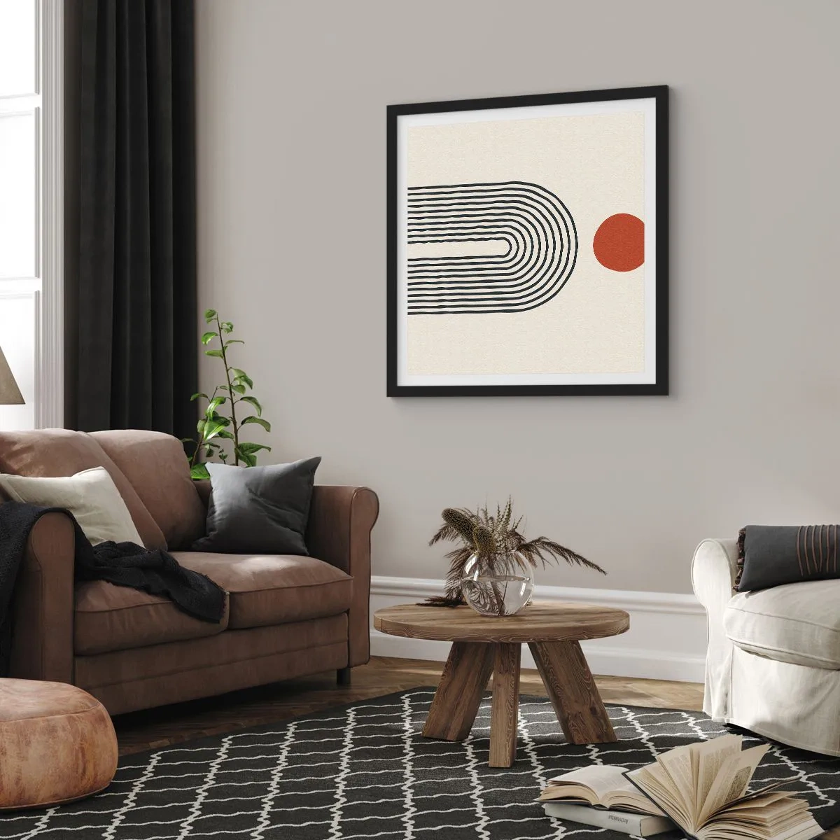 Pôster com moldura preta - Magnetismo de formas e cores - 60x60 cm