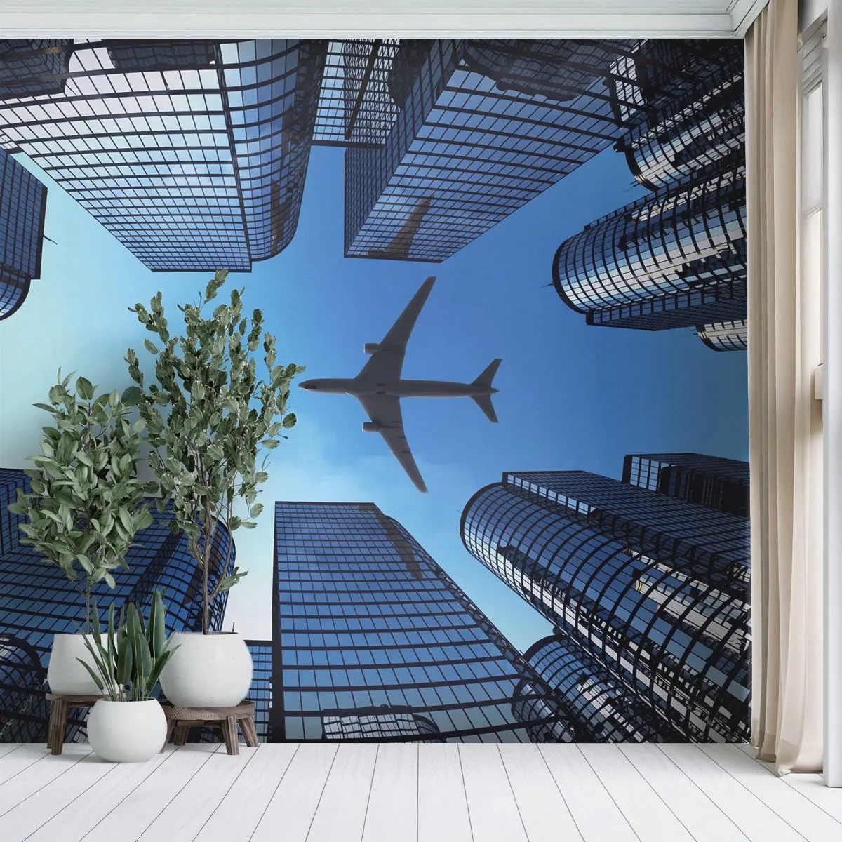 Papel de Parede Autocolante Deluxe Sticker - Vista do desfiladeiro de vidro - Arquitetura, Avião, Cidade - 250x175 cm