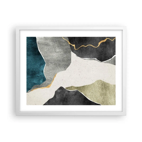 Pôster em moldura branca - Composição de mosaico com fio de ouro - 50x40 cm