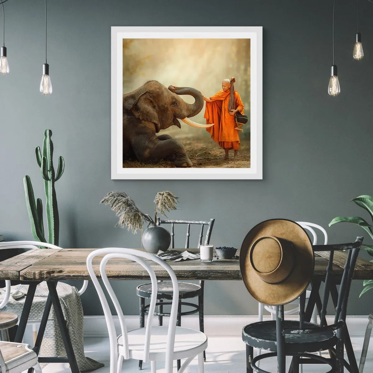 Pôster em moldura branca - Encontro na viagem - 60x60 cm