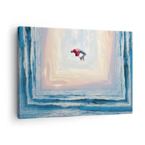 Quadro em tela - Salto surreal sobre o mar no quadro - 70x50cm - Para outra dimensão - Decoração de parede moderna para a sala de estar e quarto ARTTOR