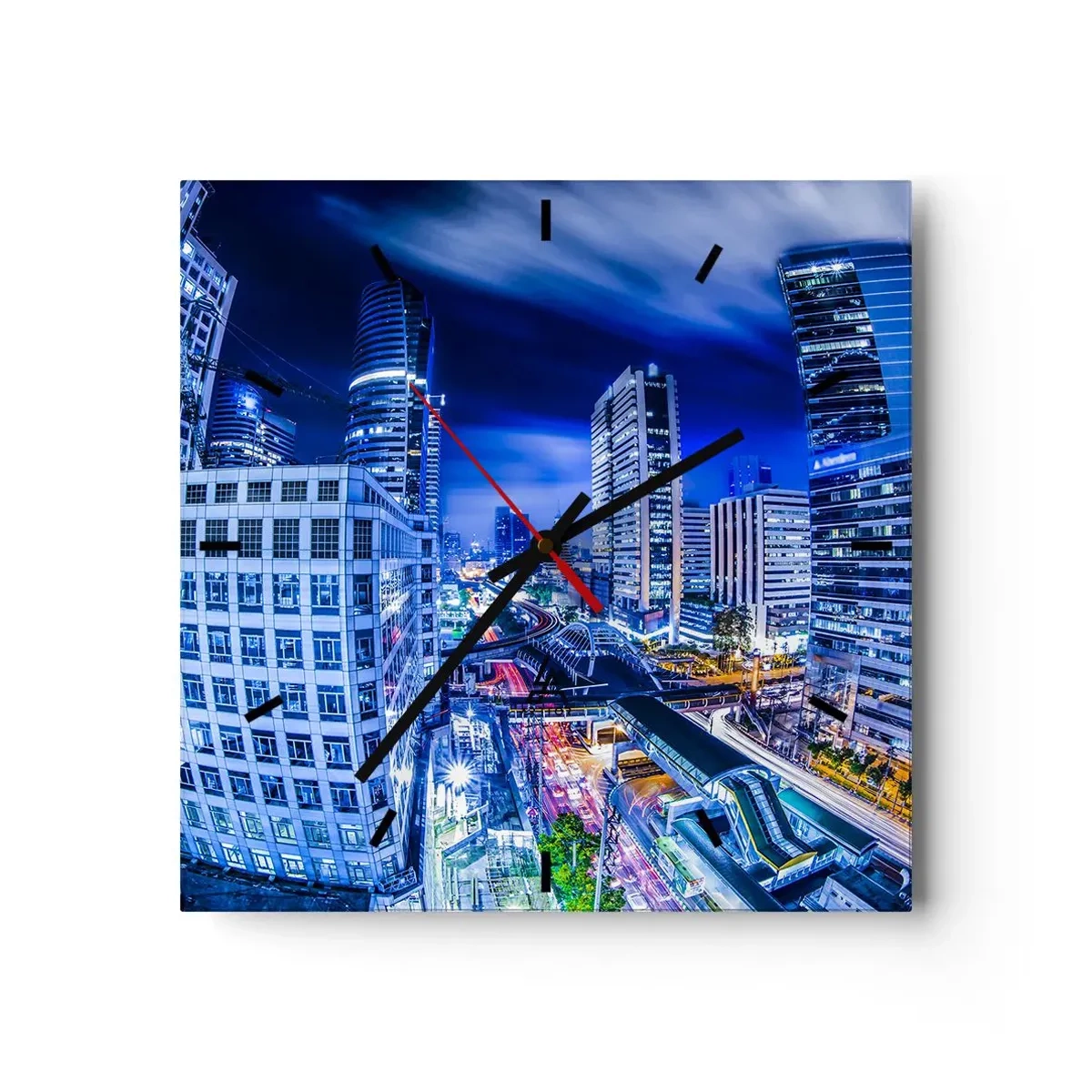 Relógio de parede - Relógio em vidro - Ritmos da cidade noturna - 40x40 cm